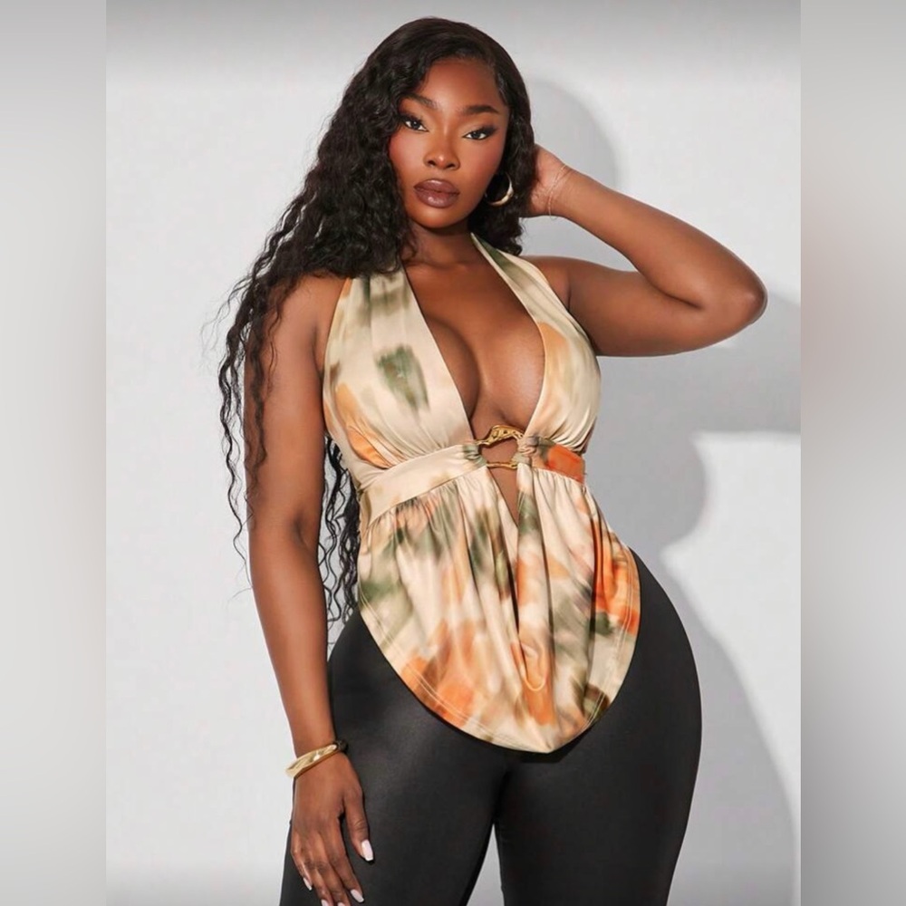 SHEIN Beige and Orange Halter Top